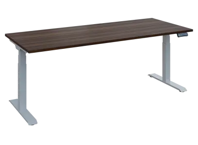 Fleximax 28-20 výškově nastavitelný stůl, kovová podnož stříbrná, deska 25 mm, široký 2000 mm, ořech královský